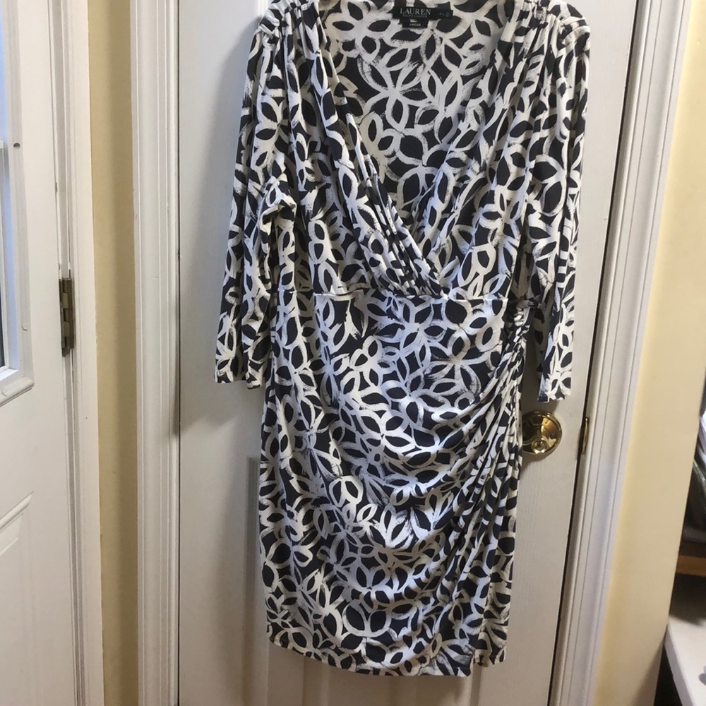Lauren by Ralph Lauren faux wrap, ruched dress
